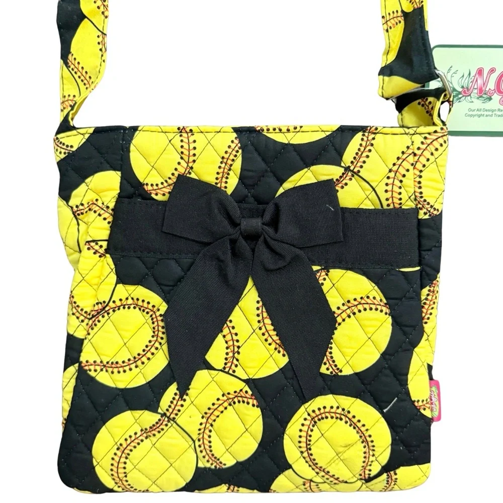 New Stylish Yellow and Black‎ Quilted Softball Shoulder Bag Crossbody Monogram